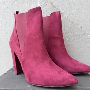 Charlotte Russe Rocky-06 Wine Faux Suede Pointed Toe Block Heel Boots Size 10